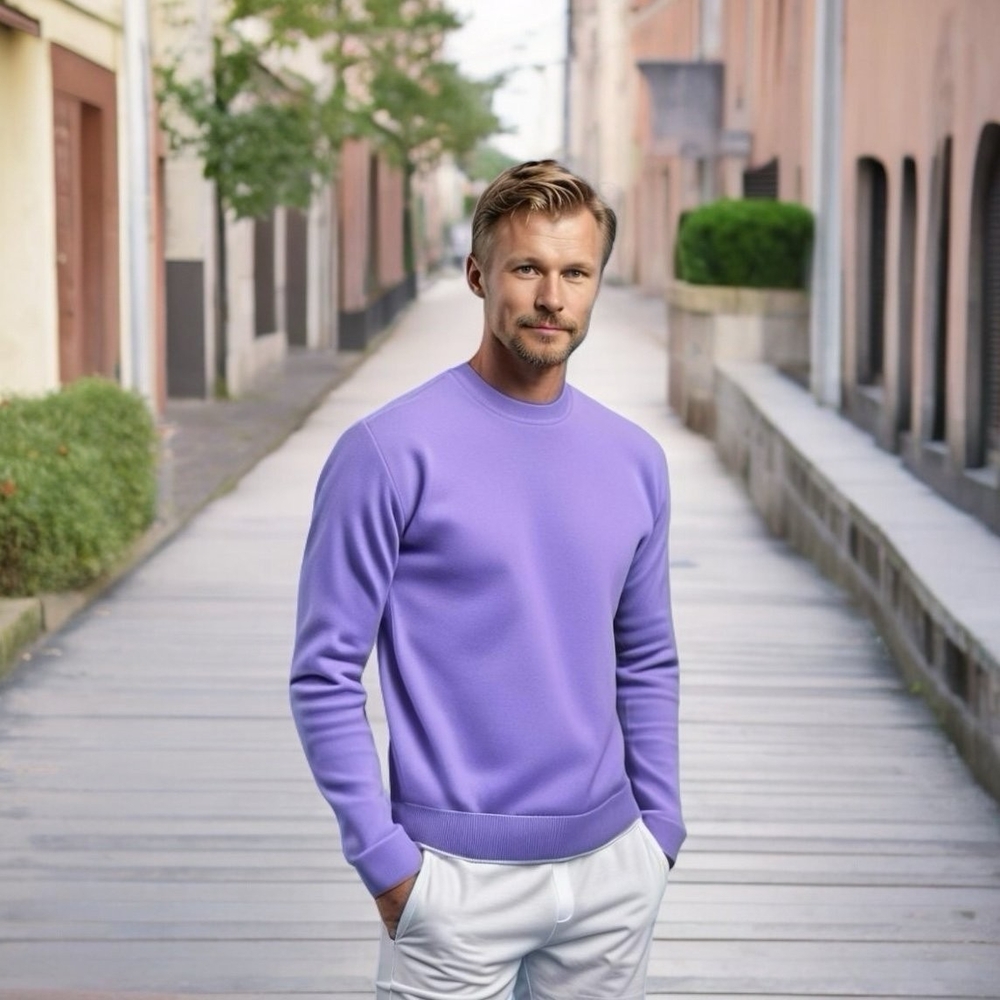 Cotton Mens Sweater Takeshy Kurosawa Sweater Lilac Long Sleeve Sweater